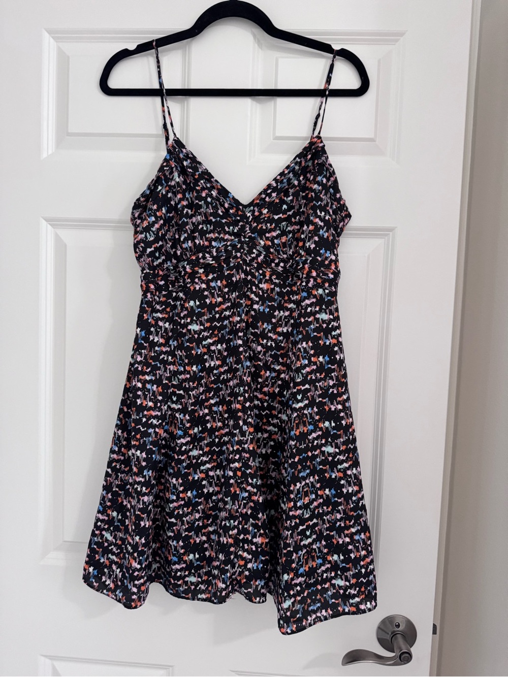 BCBGeneration Black Mini Dress with Pink & Blue Print